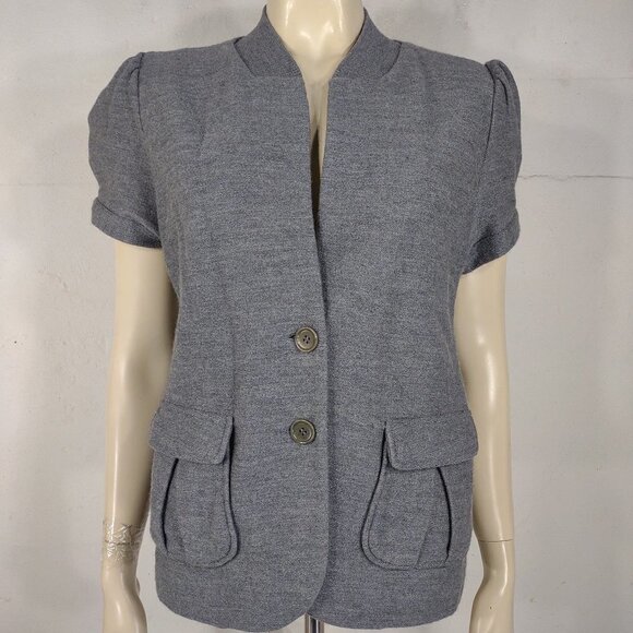 BCBGMaxazria gray 100% Wool short sleeve button front cardigan jacket Large - Picture 1 of 8